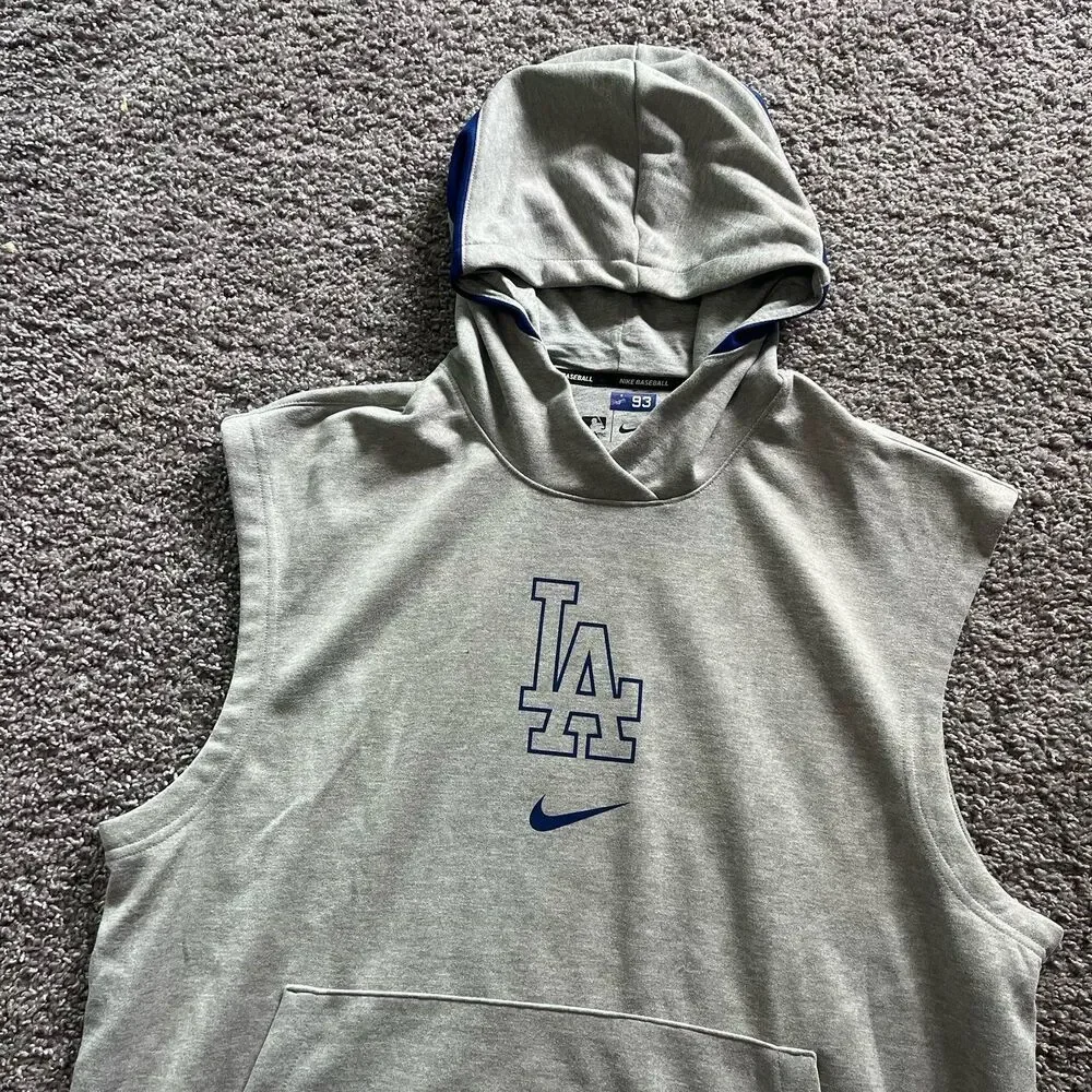 Nike Los Angeles Dodgers Sleeveless Hoodie Sweatshirt Played Issued Mens Large